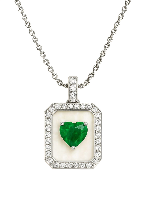 Heart Shape 2.70 carat Natural Emerald And Diamond Pendant 18K Solid Gold Unique gift for her