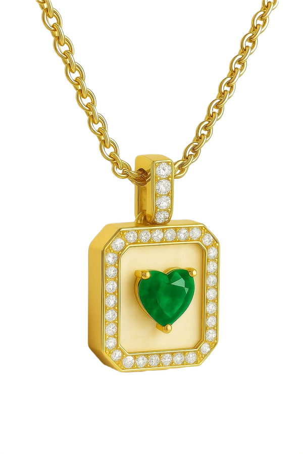 Heart Shape 2.70 carat Natural Emerald And Diamond Pendant 18K Solid Gold Unique gift for her