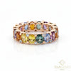 Elegant 6-7ct Oval Cut Rainbow Sapphire Eternity Band in 14k Gold