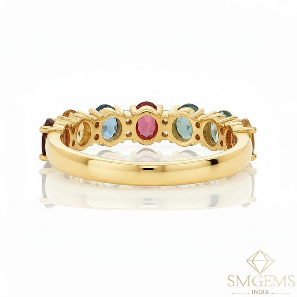 2.70 carat Colorful Natural Sapphire Diamond Band Oval Half Eternity Ring