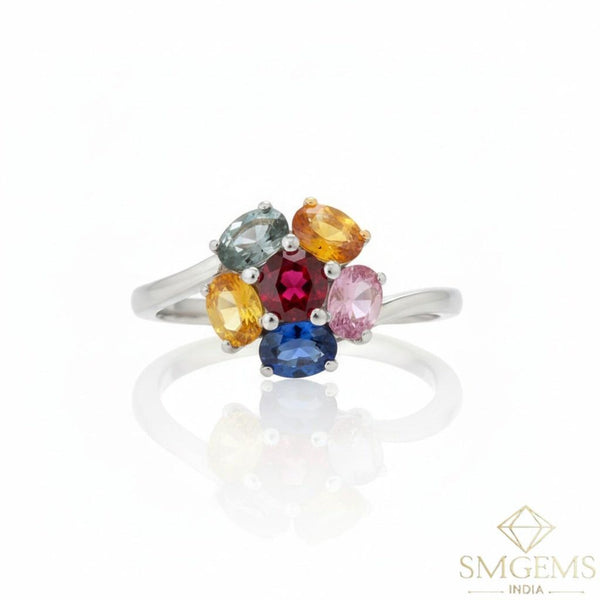 1.50 carat Flower Design Natural Multi SapphireEngagement Ring Oval Shape Ring