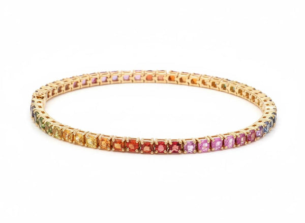 Rainbow Sapphire Tennis Bracelet 14k Gold Round Natural Multi Gemstone