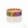 Handcrafted 18K Gold Women's Full Eternity Band with Rainbow Multi Sapphire Stones