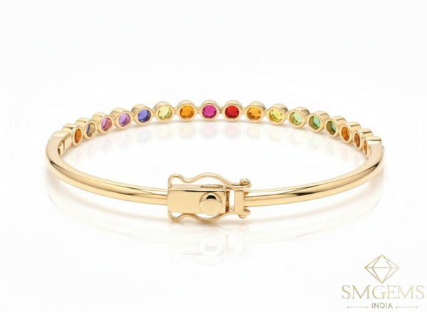 Stackable Rainbow Sapphire Cuff Bangle - Natural Ombre Sapphire Bracelet