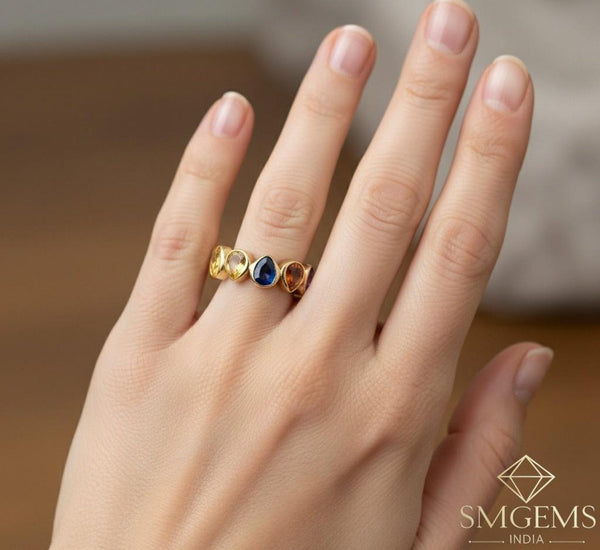 Pear shaped Natural Rainbow Sapphire Full Eternity Band Ring in Gold Ombre Gemstone Ring
