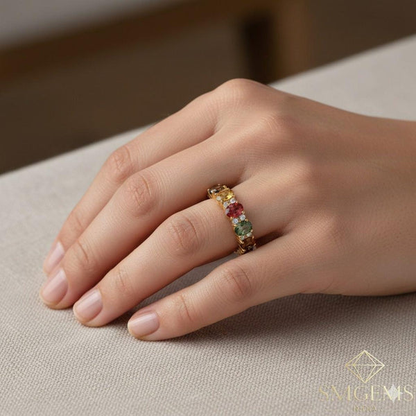 2.70 carat Colorful Natural Sapphire Diamond Band Oval Half Eternity Ring