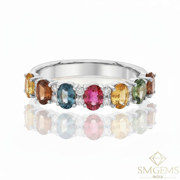 2.70 carat Colorful Natural Sapphire Diamond Band Oval Half Eternity Ring