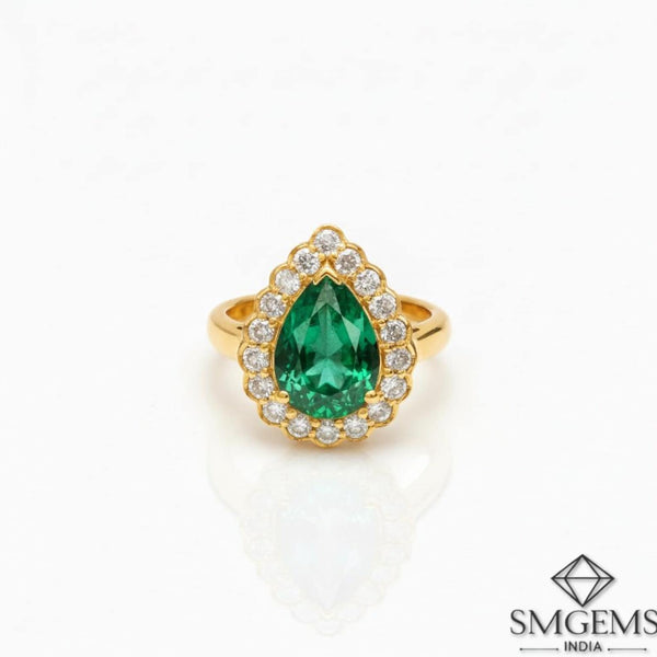 Pear Shape 2.90 carat Natural Emerald And Diamond Engagement Ring 18K Solid Gold May Birthstone Ring