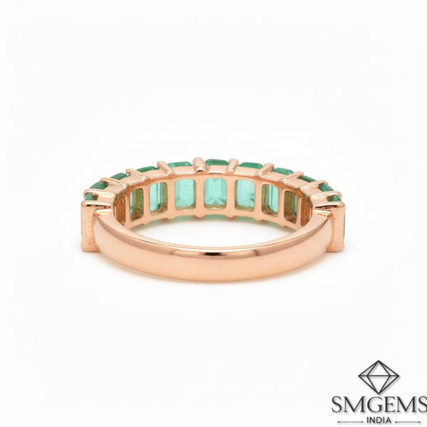 Elegant Nine Emerald Cut Natural Emerald 3.50 carat Gemstone Anniversary or Promise Ring