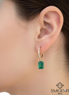 Elegant Emerald cut Natural Emerald Halo Drop Earrings in 14K Yellow Gold Geometric Design (Copy)