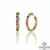 Vibrant Heart Multi Gemstone Hoop Earrings Rainbow Color Hoops in 14K Gold