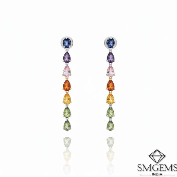 Rainbow Drop Gemstone Earrings in 14K Gold Multicolour Pear Shape Dangle Earrings