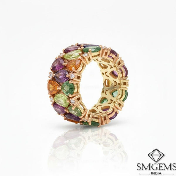 Pear shaped 3- 4 carat Rainbow ombre eternity band ring In 14K and 18K gold