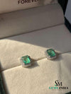 4.40 carat Timeless Green Gem Elegance Emerald Cut Green Emerald Halo Stud Earrings