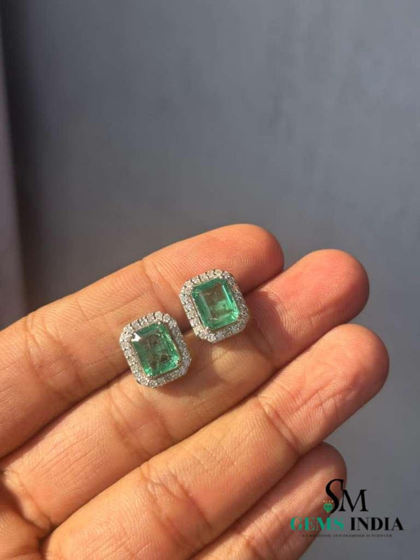 4.40 carat Timeless Green Gem Elegance Emerald Cut Green Emerald Halo Stud Earrings