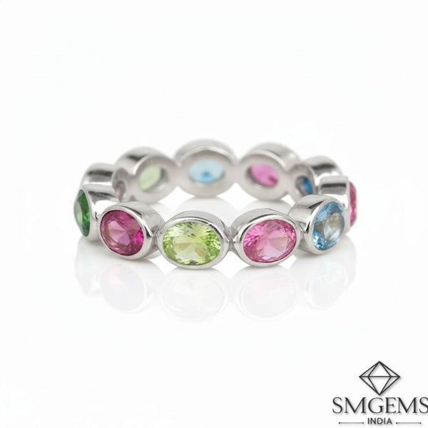 2.50 carat Oval Shape Natural Sapphires Full Eternity Band 14k Solid Gold Women Band