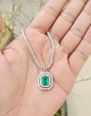 2.50 carat Green Emerald Diamond Halo Necklace With Luxury Emerald-Cut Pendant Anniversary gift