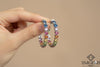 Vibrant Heart Multi Gemstone Hoop Earrings Rainbow Color Hoops in 14K Gold