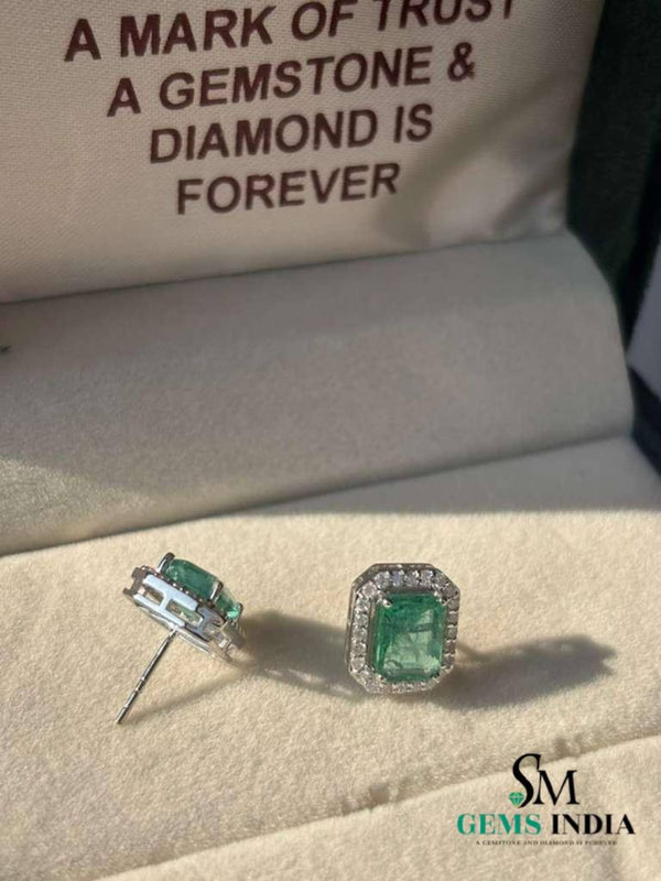 4.40 carat Timeless Green Gem Elegance Emerald Cut Green Emerald Halo Stud Earrings