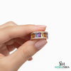 Natural Rainbow sapphire ring eternity band 14k solid gold 4 CT rainbow sapphire emerald cut ring 
