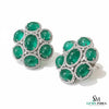 9.50 carat Oval cabochon Emerald Cluster Stud Earrings with Diamond Halo in 14k and 18k gold