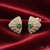 1.30 carat Round shaped Natural Emerald Diamond Triangle Stud Earrings in 14k Gold