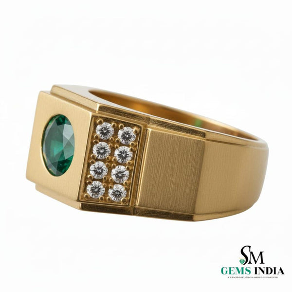 Natural emerald ring for men's in 18k solid gold zambian emerald ring