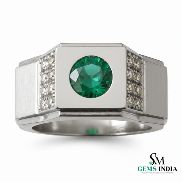 Natural emerald ring for men's in 18k solid gold zambian emerald ring