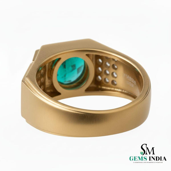 Natural emerald ring for men's in 18k solid gold zambian emerald ring