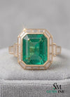 Emerald Cut Natural Emerald And Baguette Ring
