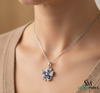 Floral Oval Blue Sapphire Diamond Flower Pendant - Engagement Gift For her