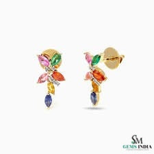 Multicolor Marquise Gemstone Floral Drop Earrings - Butterfly Flower Dangle Earrings
