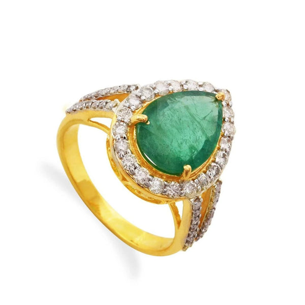 Natural Emerald Engagement Ring / Natural Emerald Ring / Diamond 14K Solid Gold Engagement Ring / Pear Emerald Ring/ valentine day gift