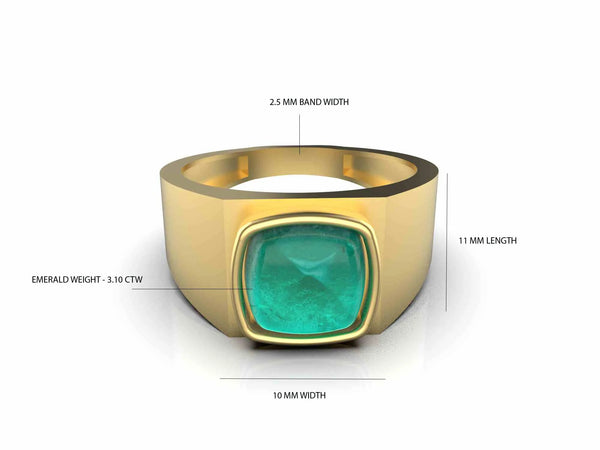 Sugarloaf Zambian Emerald Mens Ring: 18k Gold May Birthstone