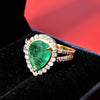Natural Emerald Engagement Ring / Natural Emerald Ring / Diamond 14K Solid Gold Engagement Ring / Pear Emerald Ring/ valentine day gift