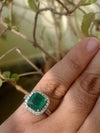 I.G.I Certified Natural Cushion Emerald And Diamond Engagement Ring / 14k White Gold May Birthstone Women Gift Ring