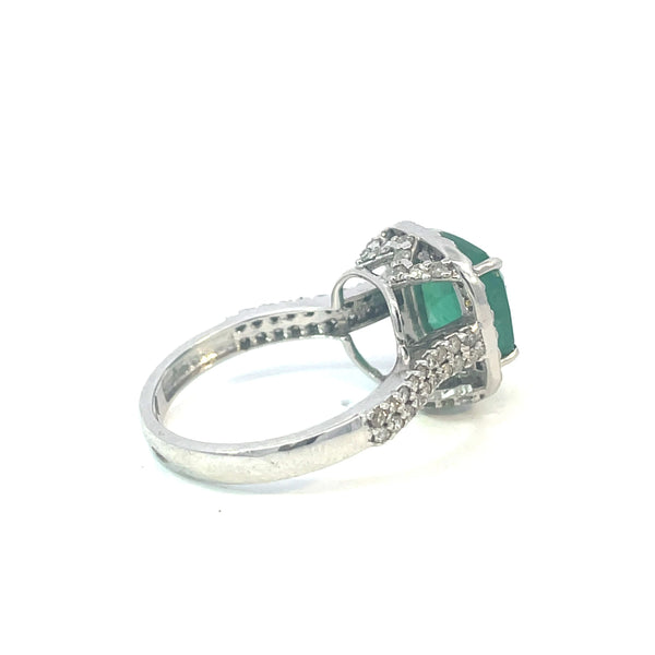I.G.I Certified Natural Cushion Emerald And Diamond Engagement Ring / 14k White Gold May Birthstone Women Gift Ring
