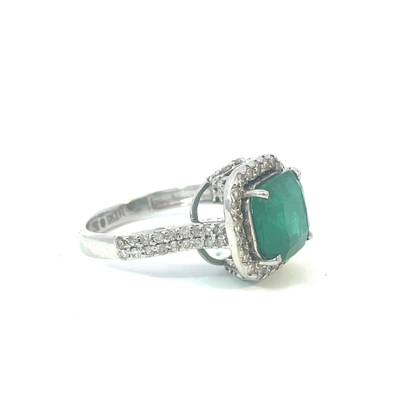 I.G.I Certified Natural Cushion Emerald And Diamond Engagement Ring / 14k White Gold May Birthstone Women Gift Ring