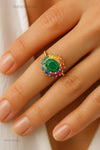 Natural Emerald rainbow sapphire halo ring gold | Natural 2.50 ctw oval emerald halo wedding ring gold | Emerald cut ring gold