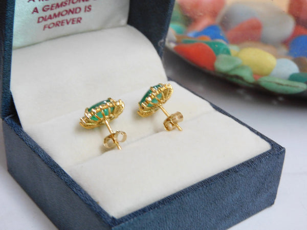 Real Emerald And Diamond Stud Earrings For Womens / Oval Emerald Earrings For Anniversary Gift