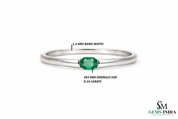 Minimalist Oval Emerald Solitaire Ring - Emerald Engagement Ring
