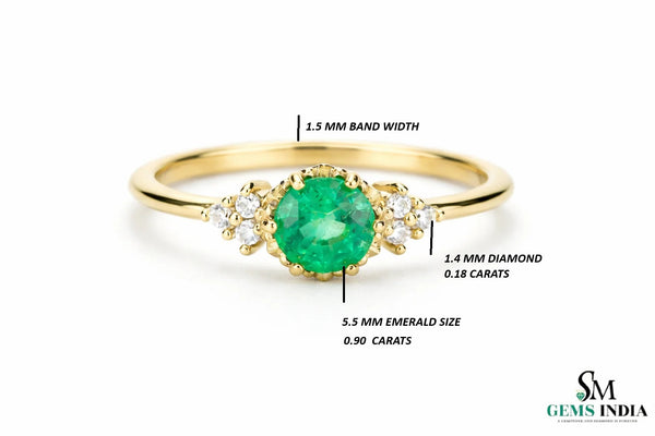 Round Natural Emerald Halo Ring with Diamond Accents – Fine Gold Jewelry