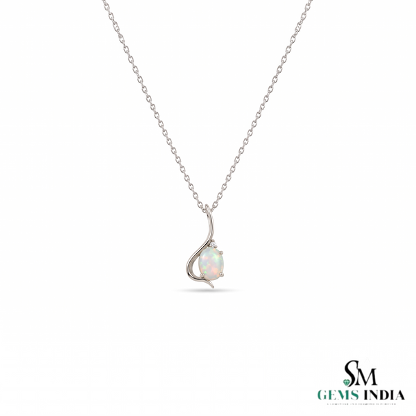 Natural Oval Opal Pendant With Diamond Accent - December Birthstone Jewelry