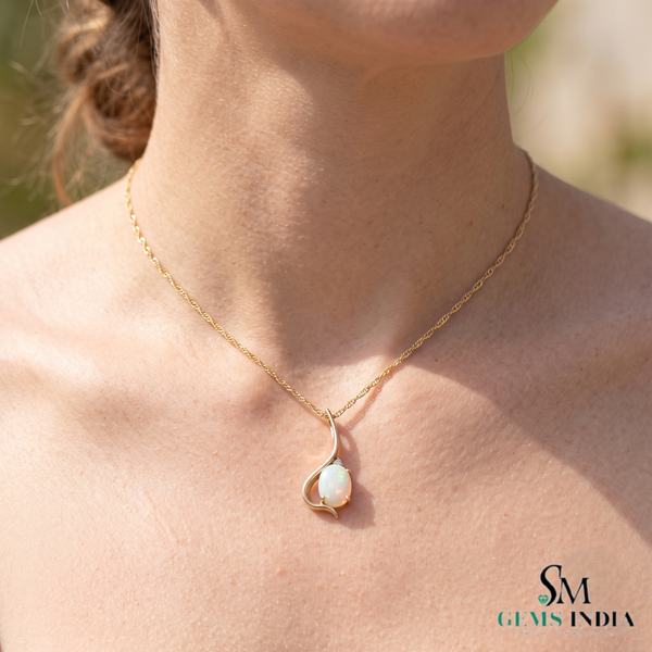 Natural Oval Opal Pendant With Diamond Accent - December Birthstone Jewelry