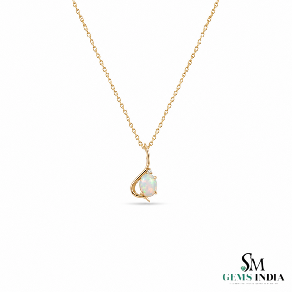 Natural Oval Opal Pendant With Diamond Accent - December Birthstone Jewelry