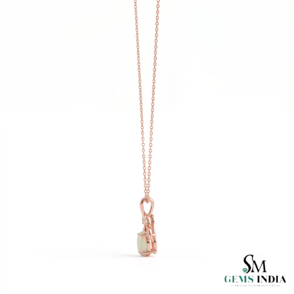 Natural Oval Opal Pendant With Diamond Accent - December Birthstone Jewelry