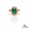 Elegant Oval Cut Natural Emerald Promise Ring with Sparkling Diamonds Accent