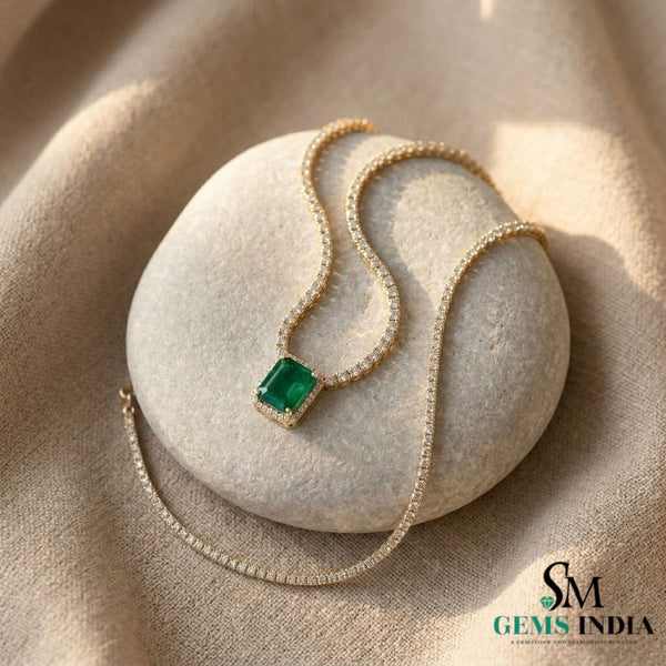 Elegant Natural Emerald Cut May Birthstone NecklaceAnniversary Wedding Gift Necklace