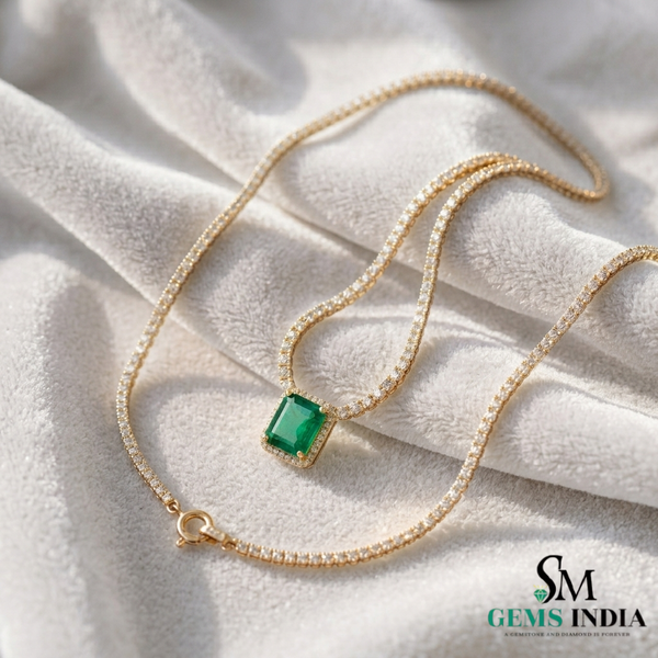 Elegant Natural Emerald Cut May Birthstone NecklaceAnniversary Wedding Gift Necklace