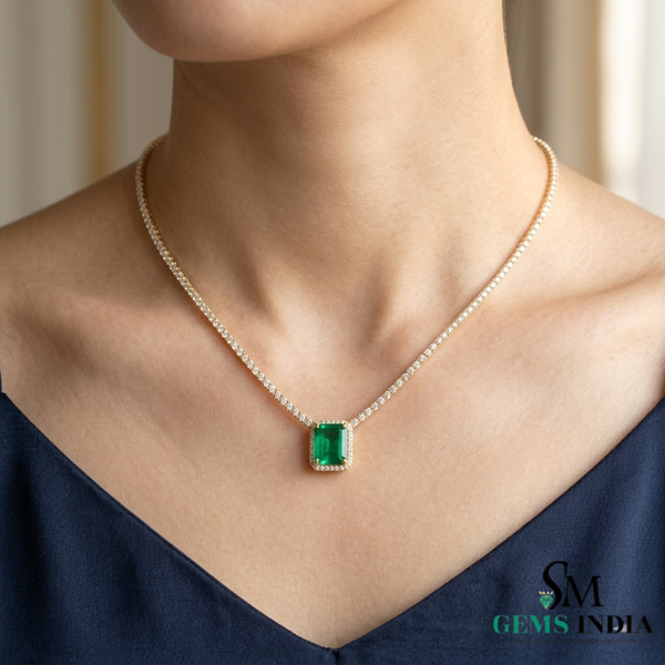 Elegant Natural Emerald Cut May Birthstone NecklaceAnniversary Wedding Gift Necklace